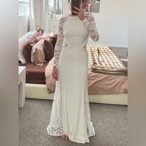 bebe White Long Sleeve Lace Dress